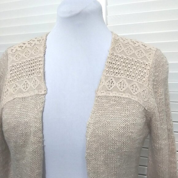 Jolt Cardigan Sweater Boho Fringe Lace Detail Open Front Womens Medium - Picture 2 of 10